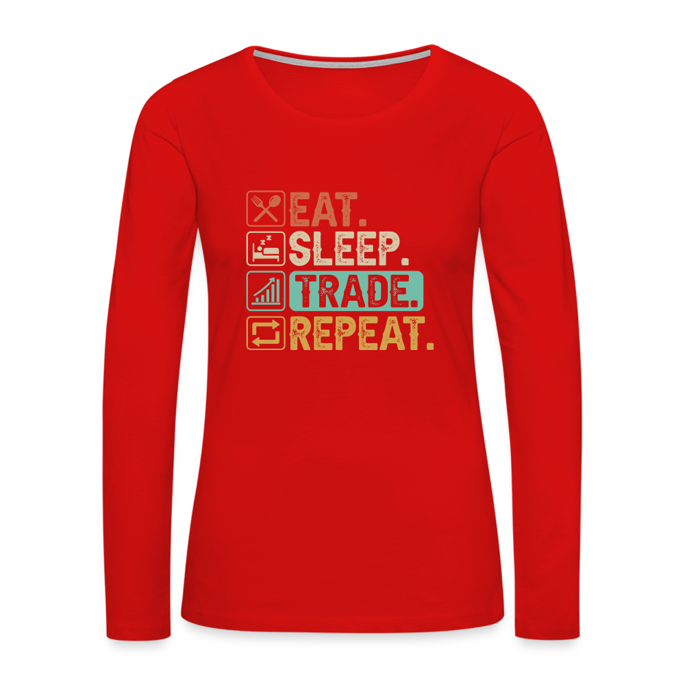 Eat Sleep Trade Repeat Women's Premium Long Sleeve T-Shirt Color: black