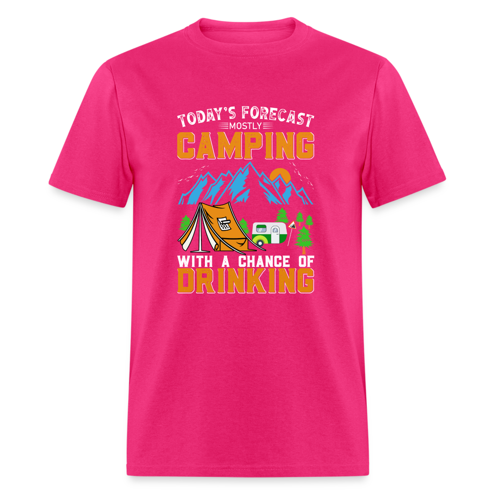 Camping With A Chance Of Drinking T-Shirt Color: fuchsia