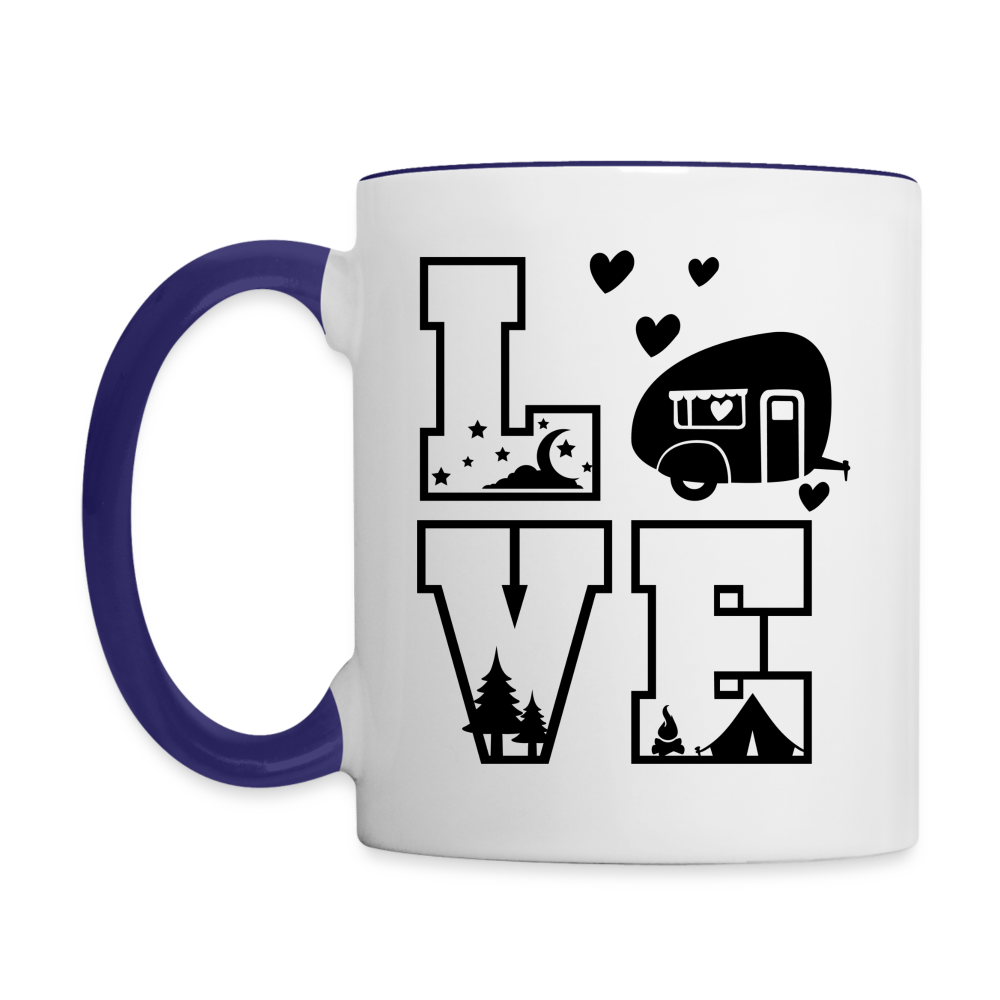 Love Camping Coffee Mug Color: white/cobalt blue