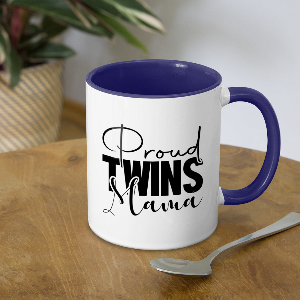Proud Twins Mama Coffee Mug Color: white/cobalt blue