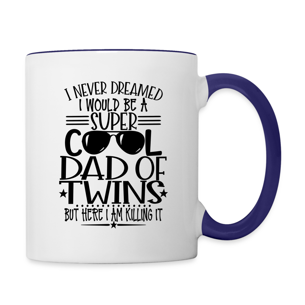 Super Cool Dad of Twins Coffee Mug Color: white/cobalt blue