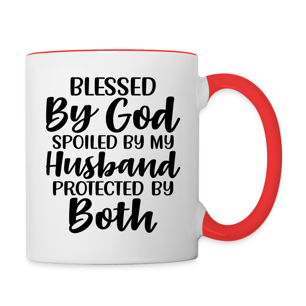 Blessed By God Spoiled By My Husband Protected By Both Coffee Mug Color: white/red