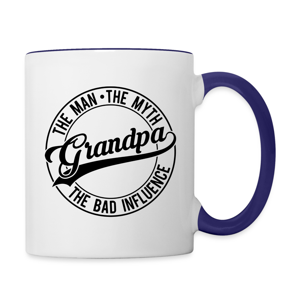 Grandpa The Bad Influence Coffee Mug Color: white/cobalt blue