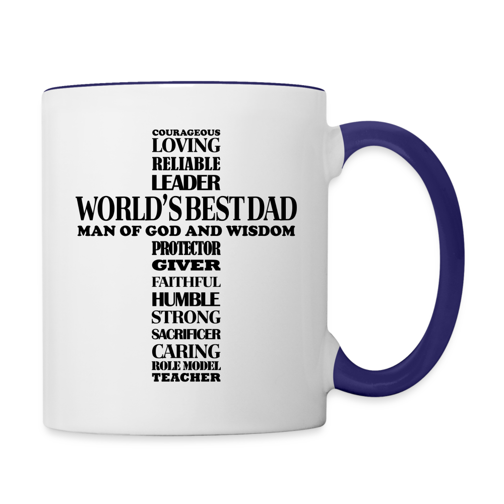 World's Best Dad Man of God and Wisdom Coffee Mug Color: white/cobalt blue