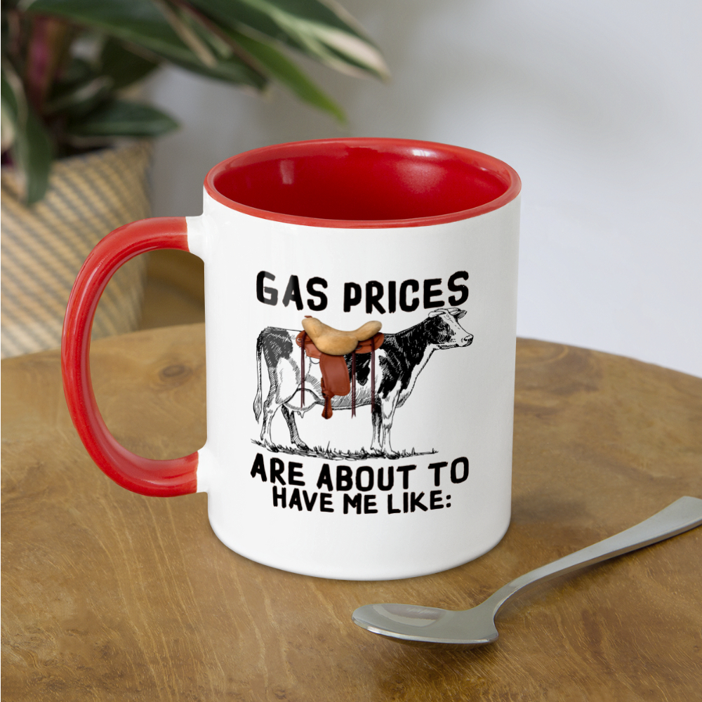 Gas Prices Are About To Have Me Like Coffee Mug (Cow with Saddle) Color: white/black