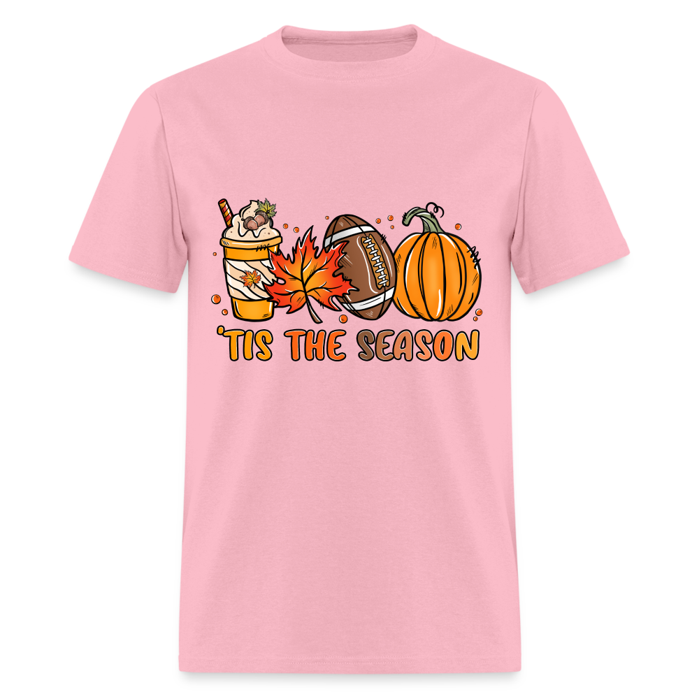 Tis The Season T-Shirt (Fall, Football, Pumpkins) - pink