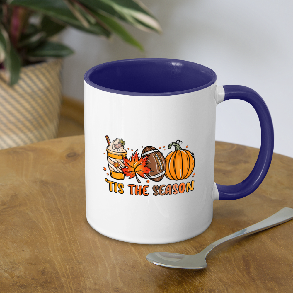 Tis The Season Coffee Mug (Fall/Autumn, Pumpkins & Football) Color: white/black