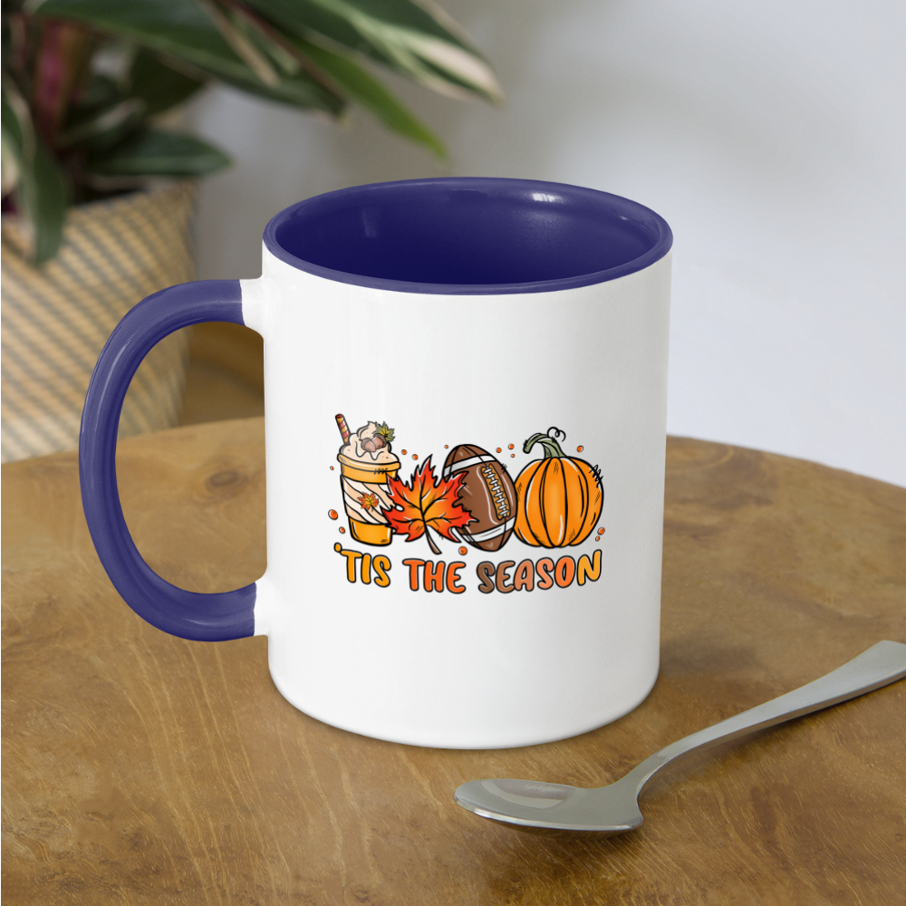 Tis The Season Coffee Mug (Fall/Autumn, Pumpkins & Football) Color: white/black