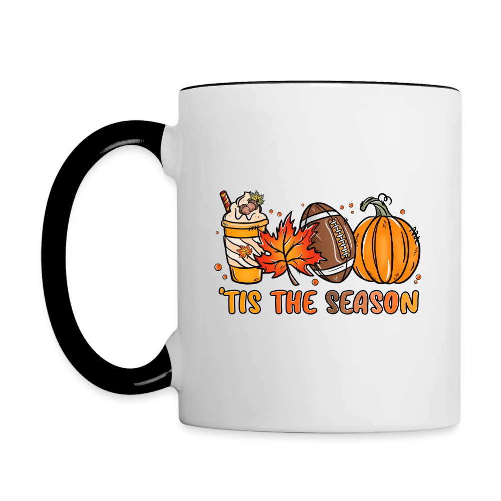 Tis The Season Coffee Mug (Fall/Autumn, Pumpkins & Football) Color: white/black