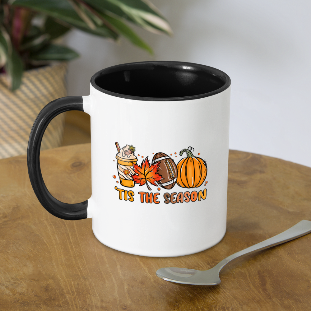 Tis The Season Coffee Mug (Fall/Autumn, Pumpkins & Football) Color: white/black