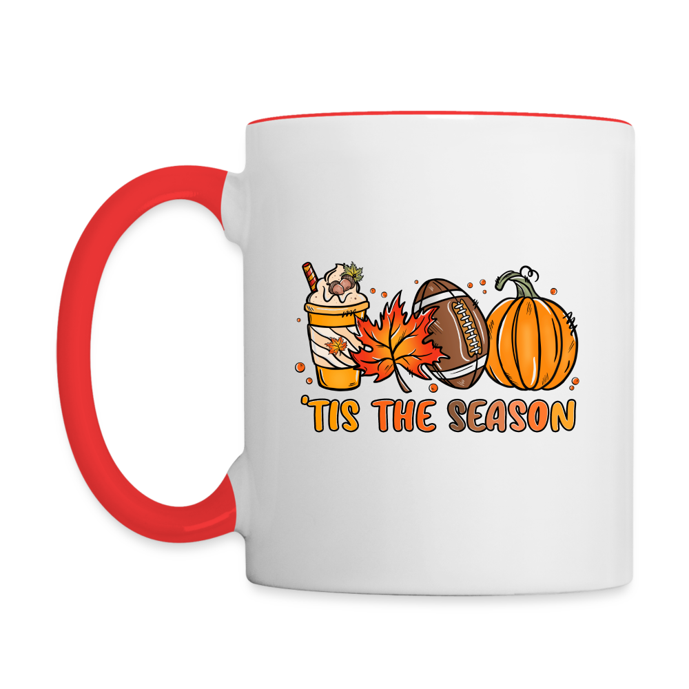 Tis The Season Coffee Mug (Fall/Autumn, Pumpkins & Football) Color: white/black