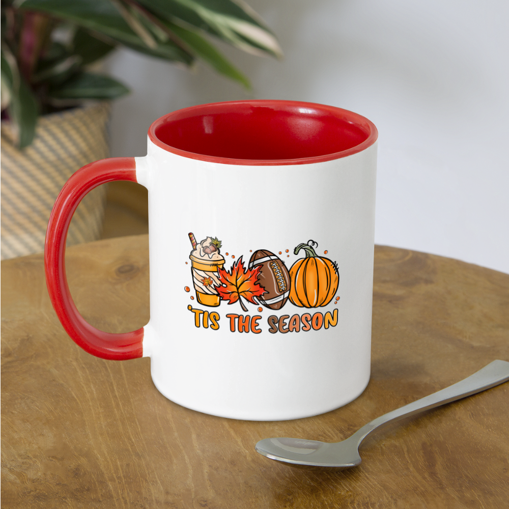 Tis The Season Coffee Mug (Fall/Autumn, Pumpkins & Football) Color: white/black