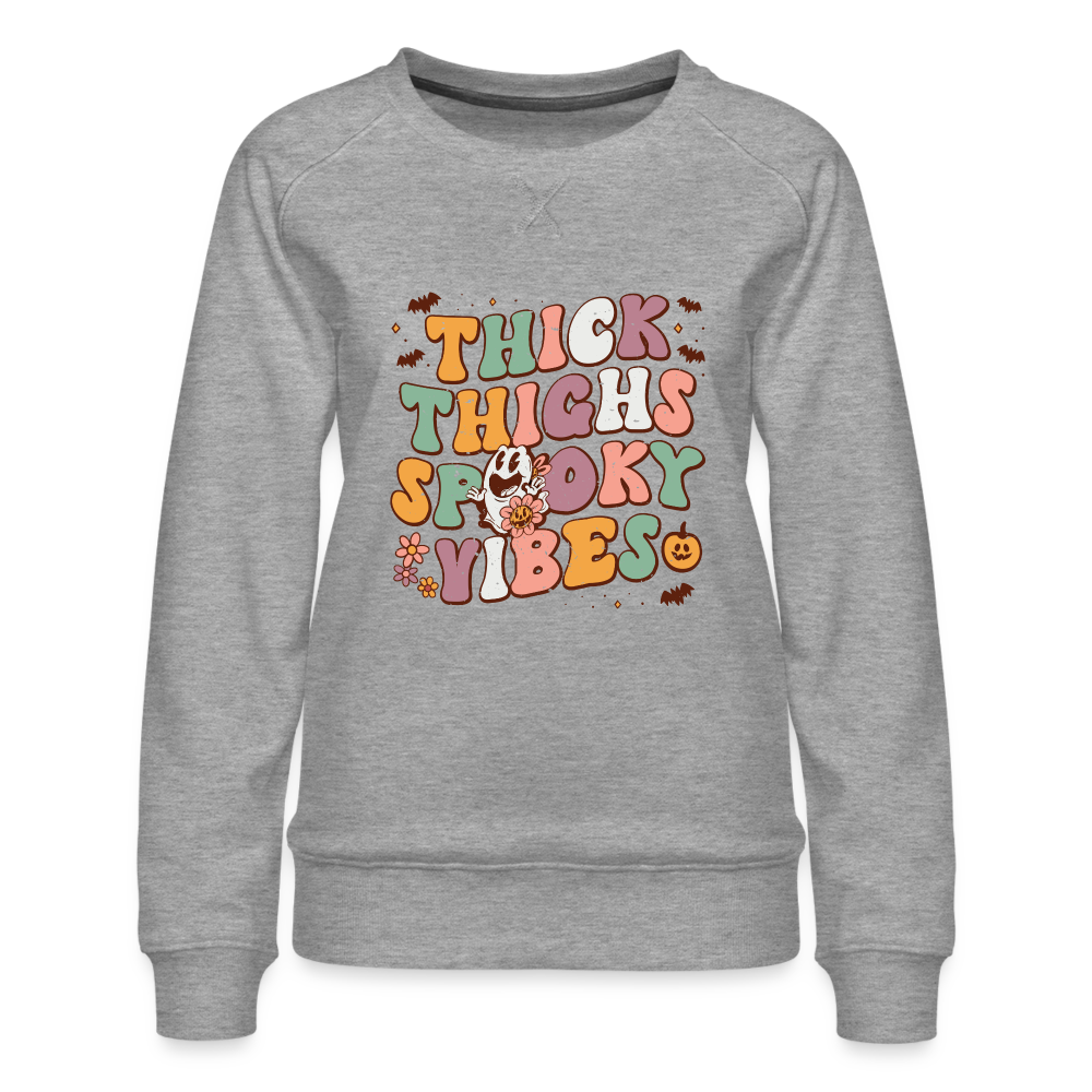 Think Things Spooky Vibes Women’s Premium Sweatshirt (Halloween) Color: heather grey
