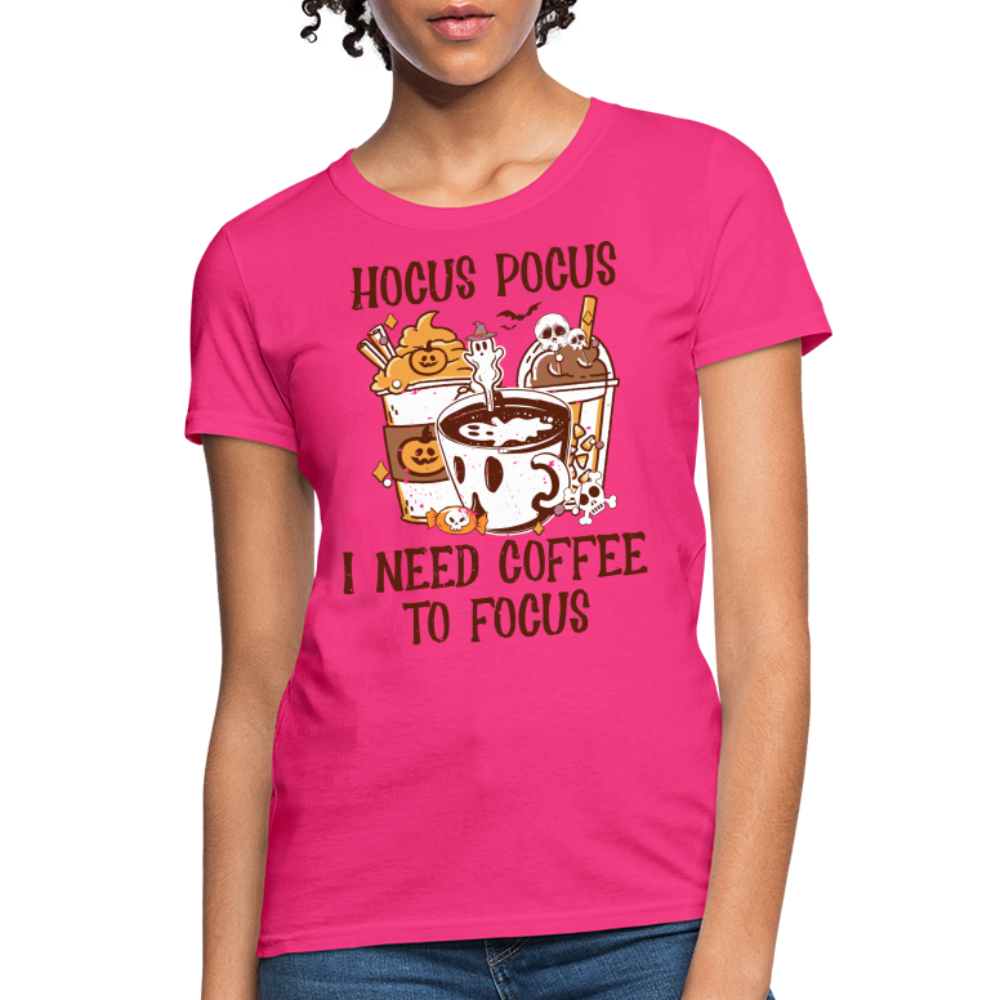 Hocus Pocus I Need Coffee To Focus Women's Contoured T-Shirt Color: white