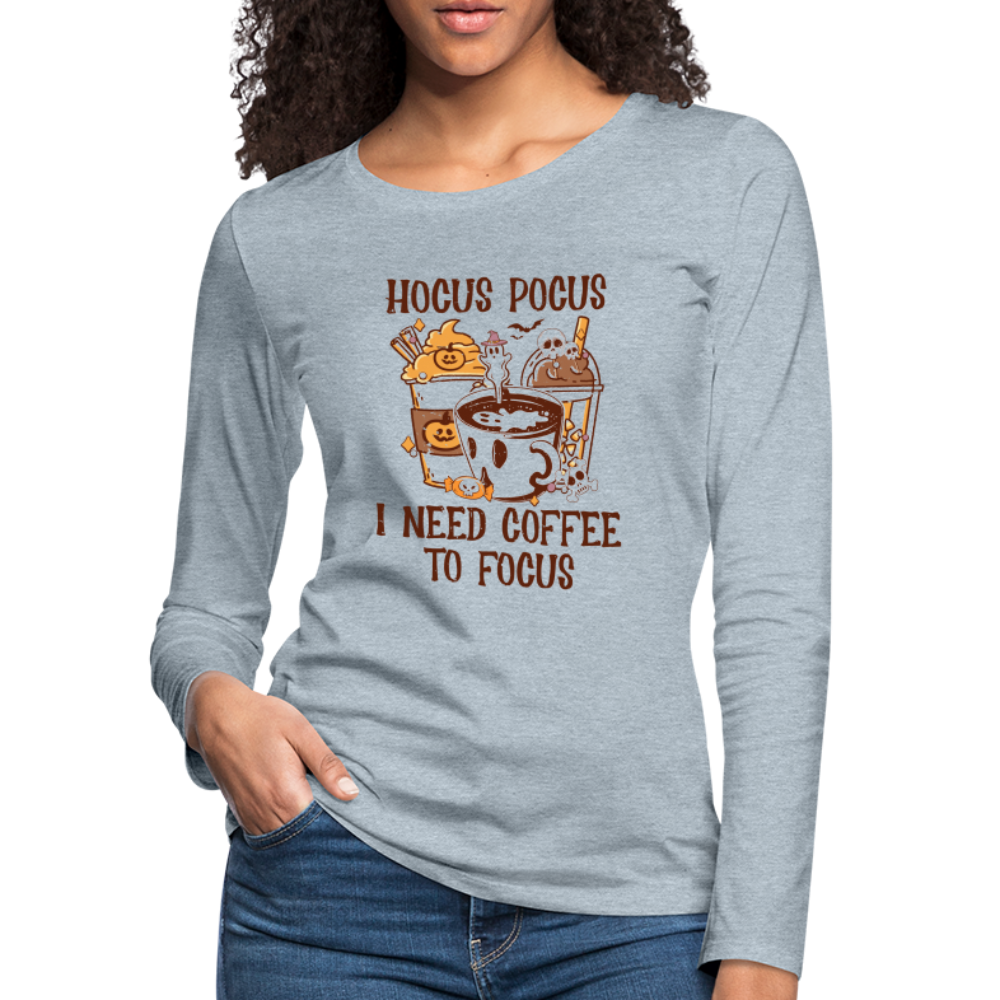 Hocus Pocus I Need Coffee To Focus Women's Long Sleeve T-Shirt Color: heather gray