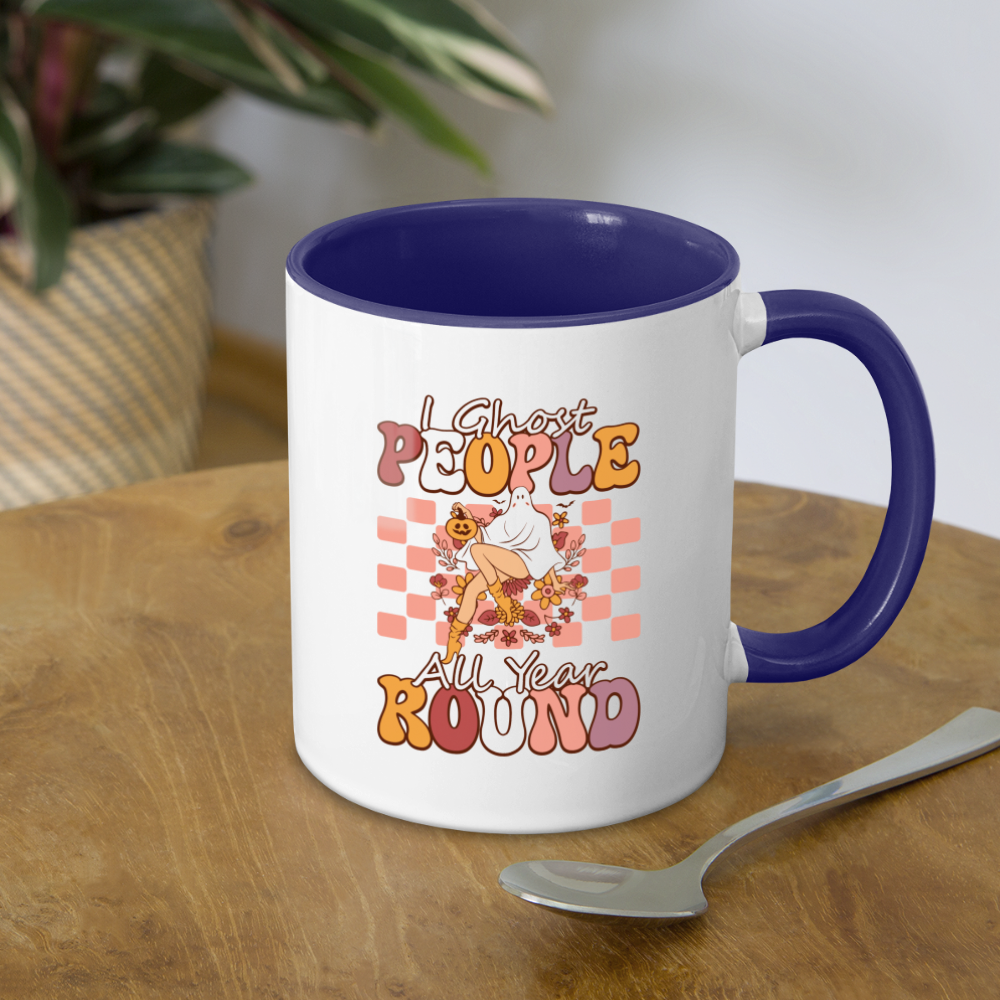 I Ghost People All Year Round Coffee Mug Color: white/cobalt blue