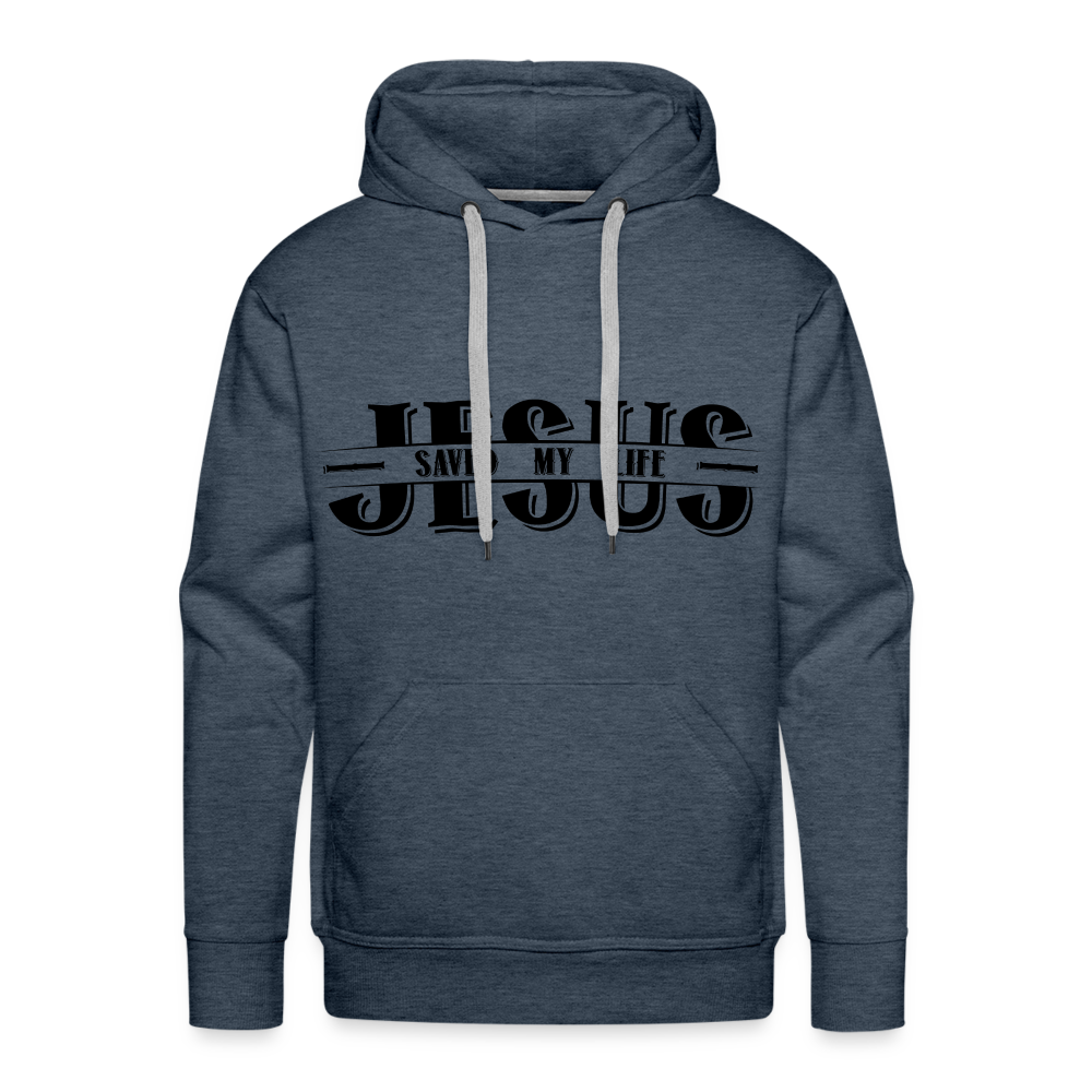 Jesus Saved My Life Men’s Premium Hoodie Color: heather denim