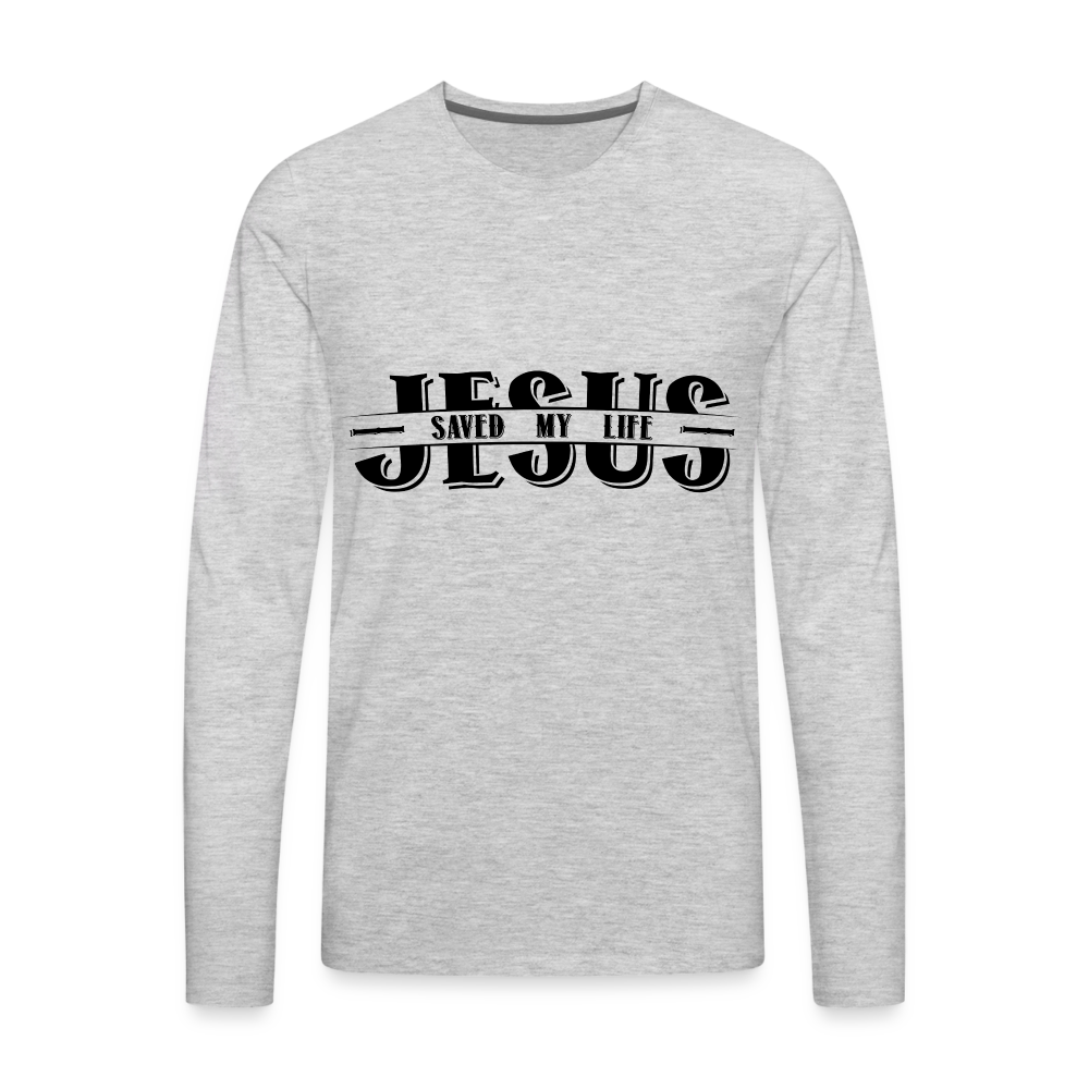 Jesus Saved My Life Men's Long Sleeve T-Shirt Color: heather gray