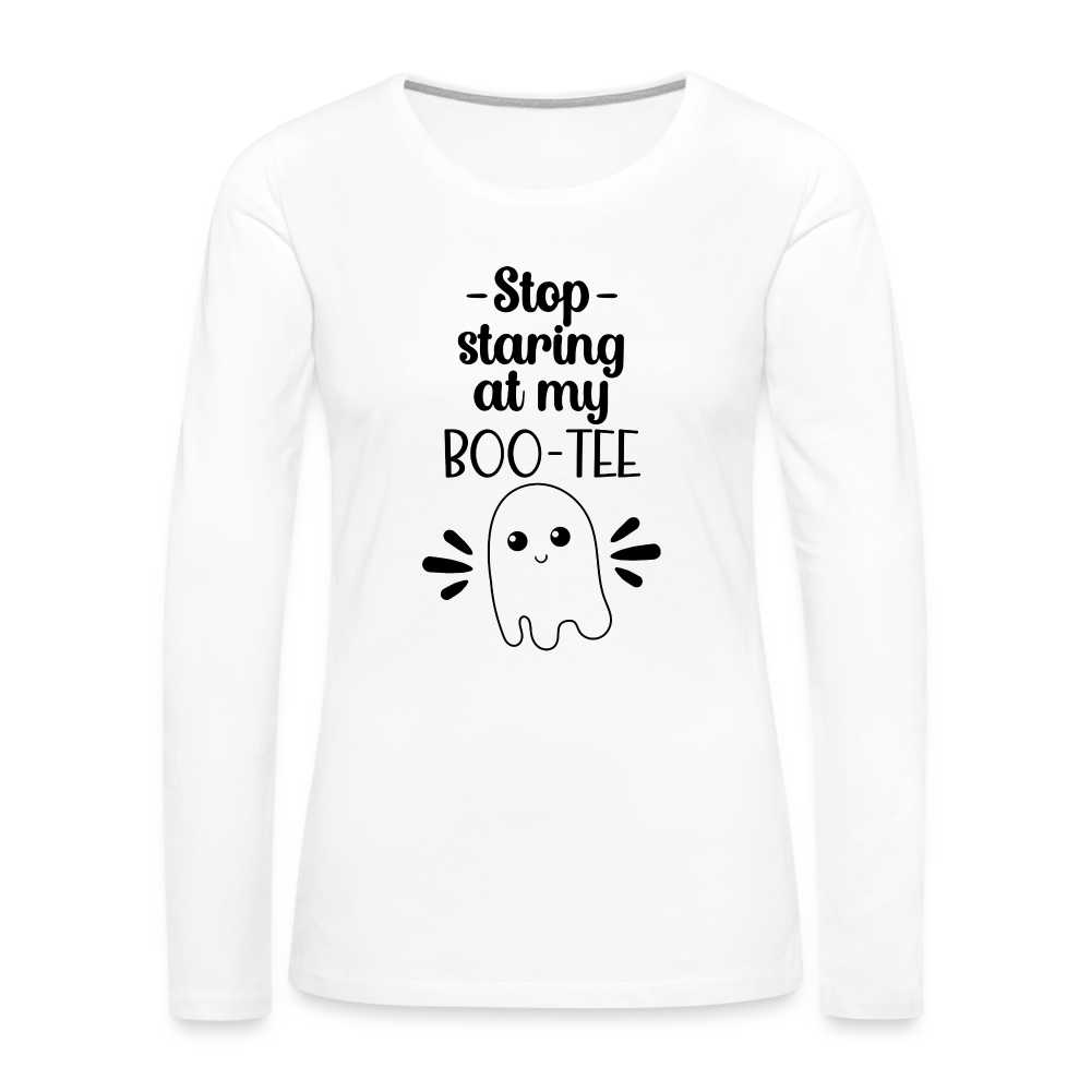 Stop Staring at my Boo-Tee Women's Premium Long Sleeve T-Shirt - white