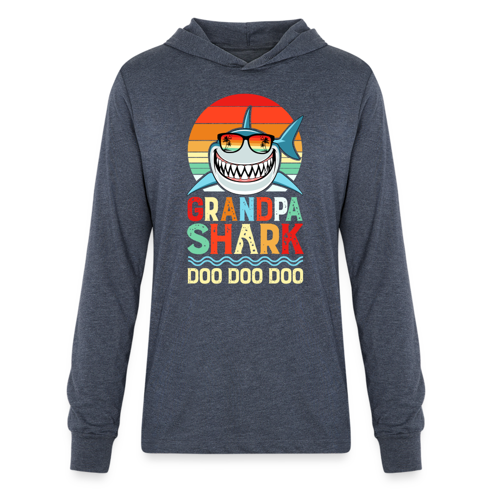 Grandpa Shark Doo Doo Doo Long Sleeve Hoodie Shirt - heather navy