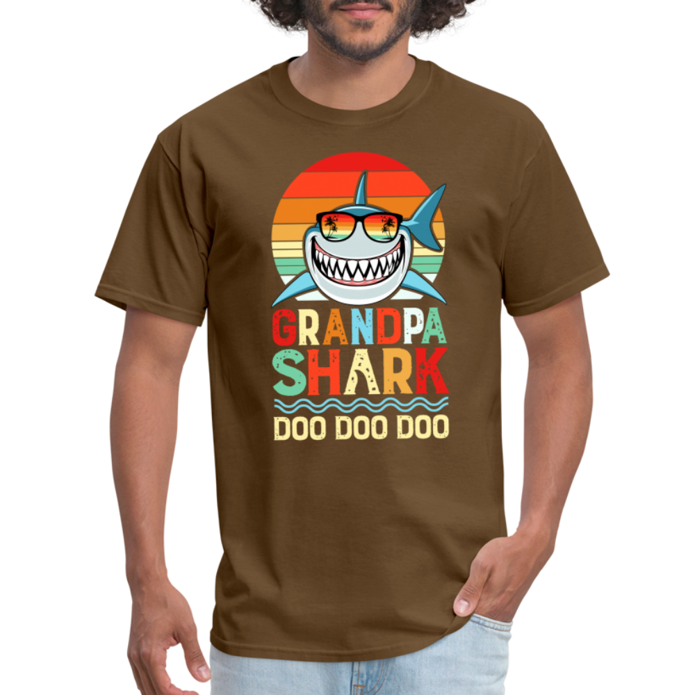 Grandpa Shark Doo Doo Doo T-Shirt - brown