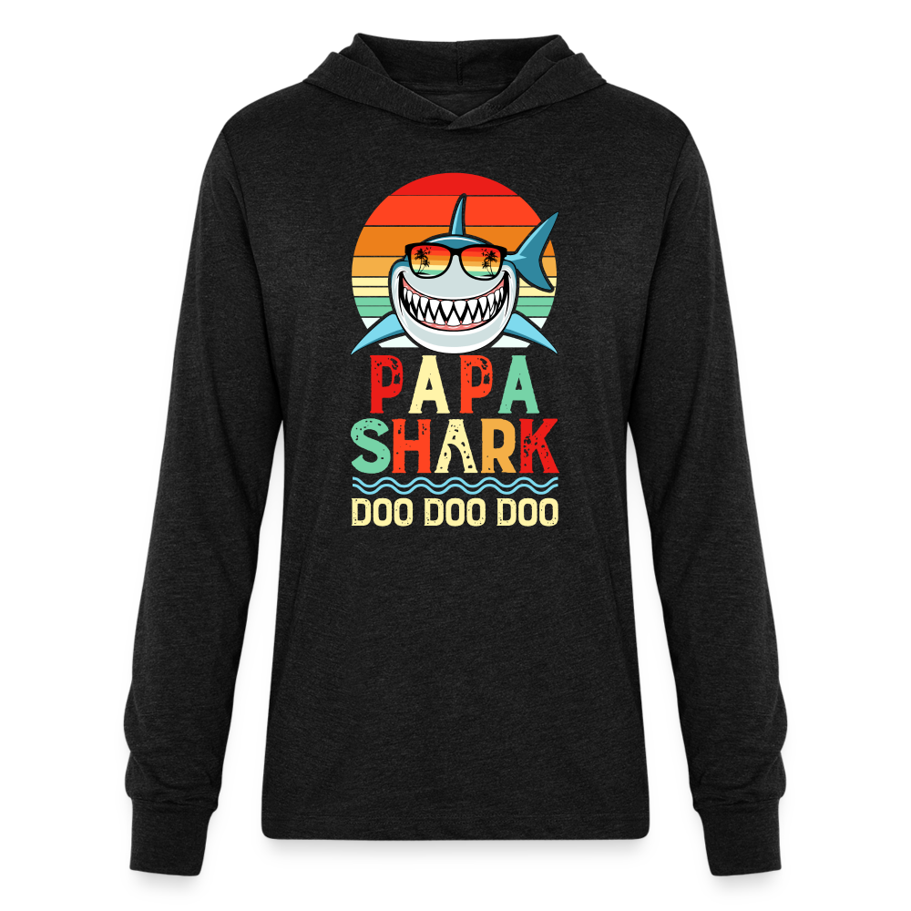 Papa Shark Doo Doo Doo Long Sleeve Hoodie Shirt Color: heather black