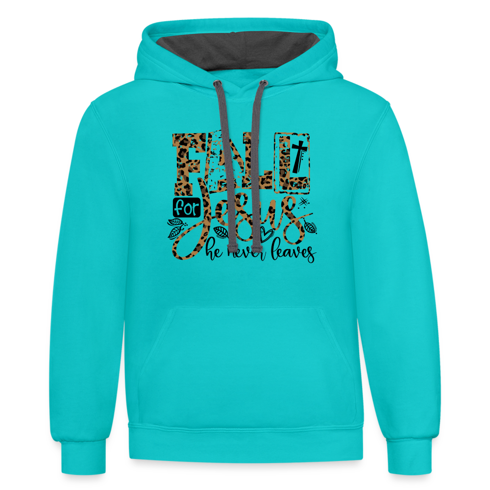 Fall for Jesus He Never Leaves Hoodie Color: scuba blue/asphalt