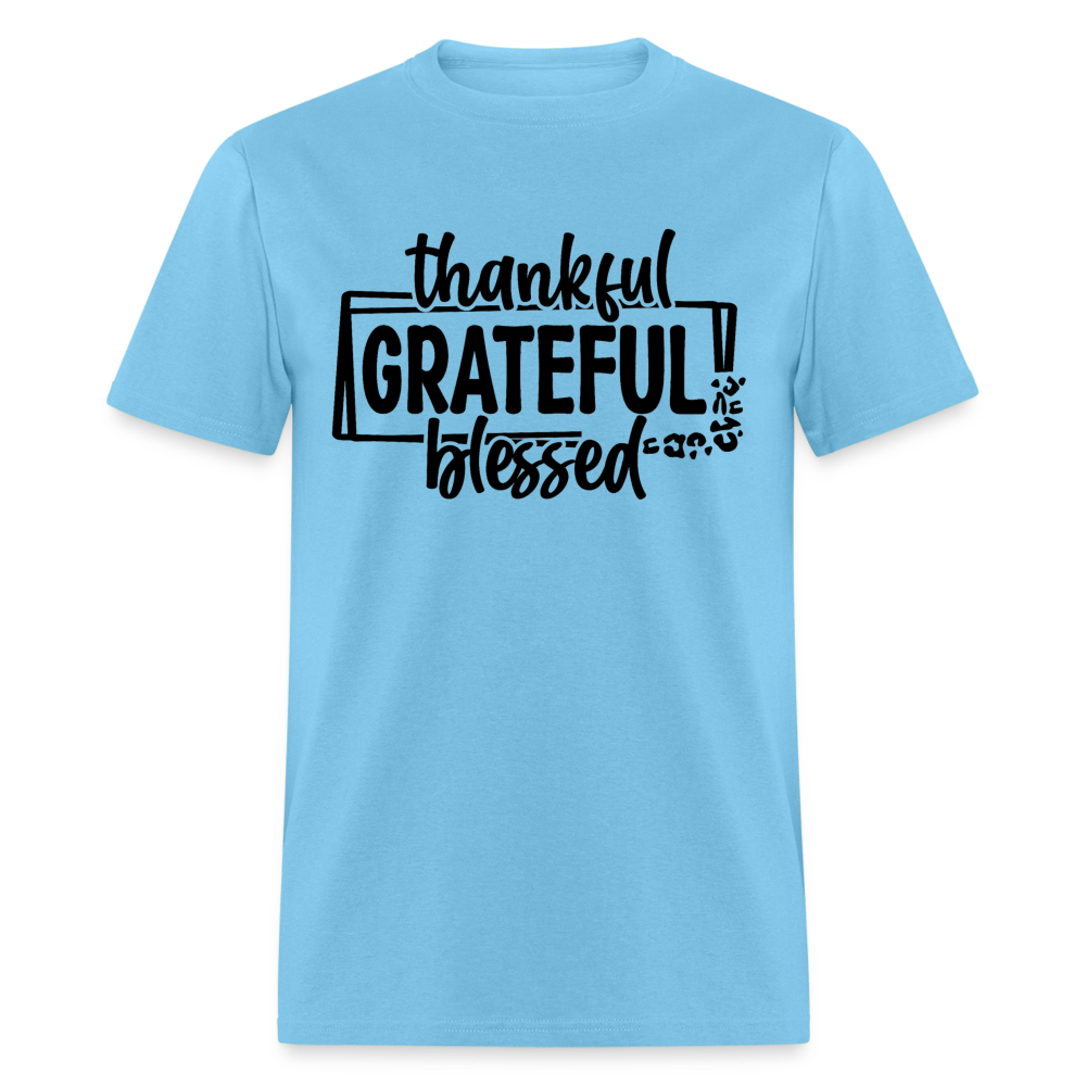 Thankful Grateful Blessed T-Shirt Color: aquatic blue