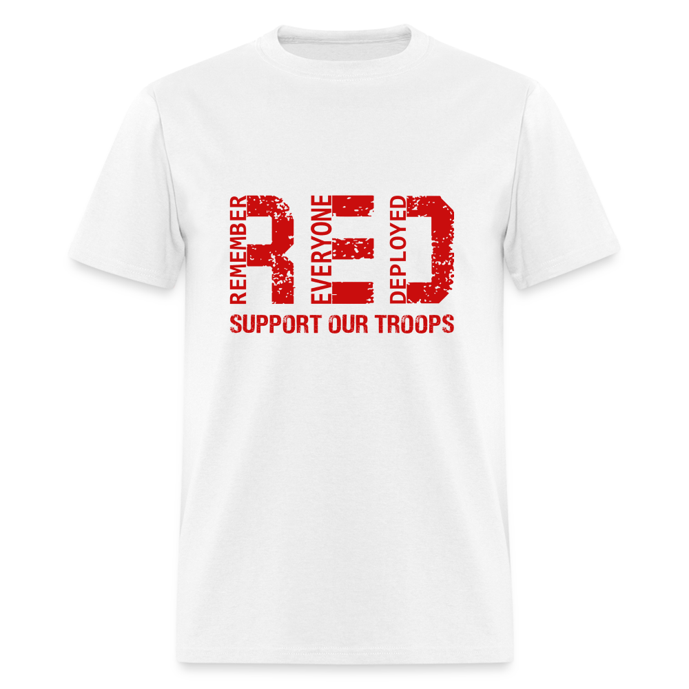 RED Remember Everyone Deployed T-Shirt (Support Our Troops) - white