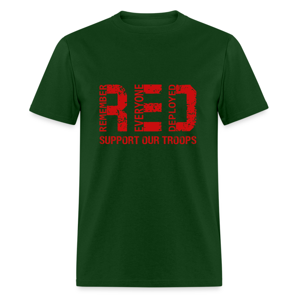 RED Remember Everyone Deployed T-Shirt (Support Our Troops) - forest green