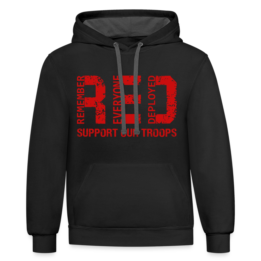 RED Remember Everyone Deployed Support Our Troops Hoodie Color: black/asphalt