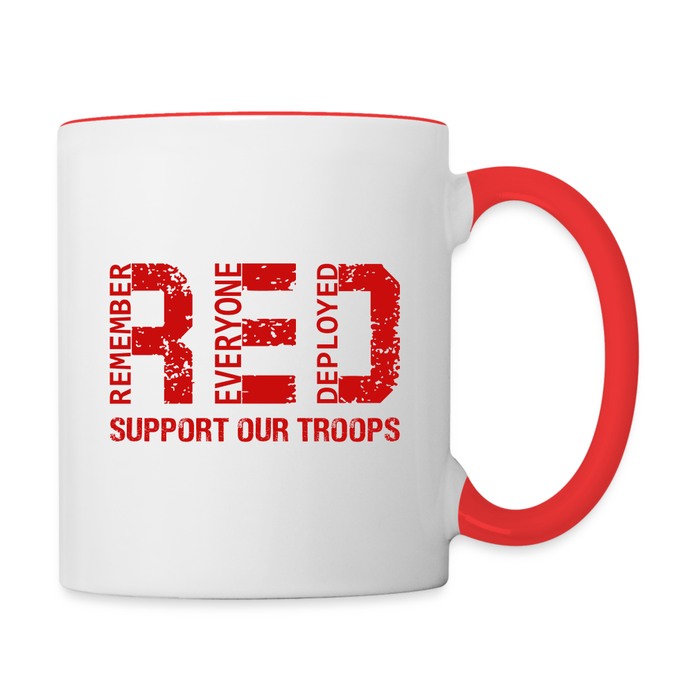 RED Remember Everyone Deployed Support Our Troops Coffee Mug - white/red