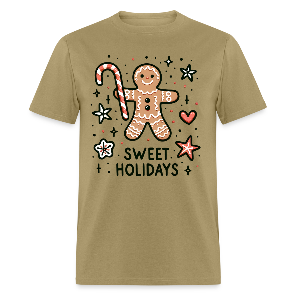 Gingerbread Man Says Sweet Holidays T-Shirt - khaki
