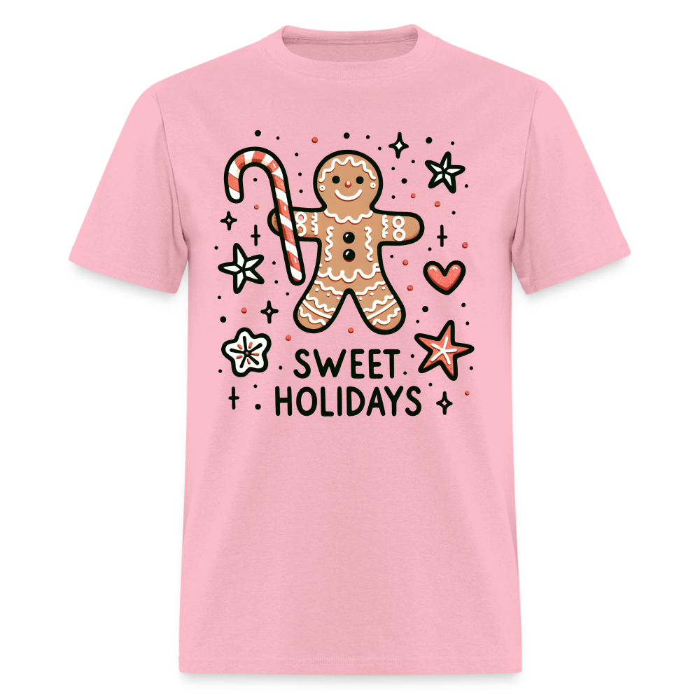Gingerbread Man Says Sweet Holidays T-Shirt - pink