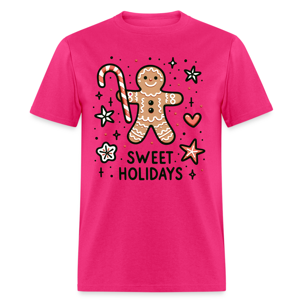 Gingerbread Man Says Sweet Holidays T-Shirt - fuchsia