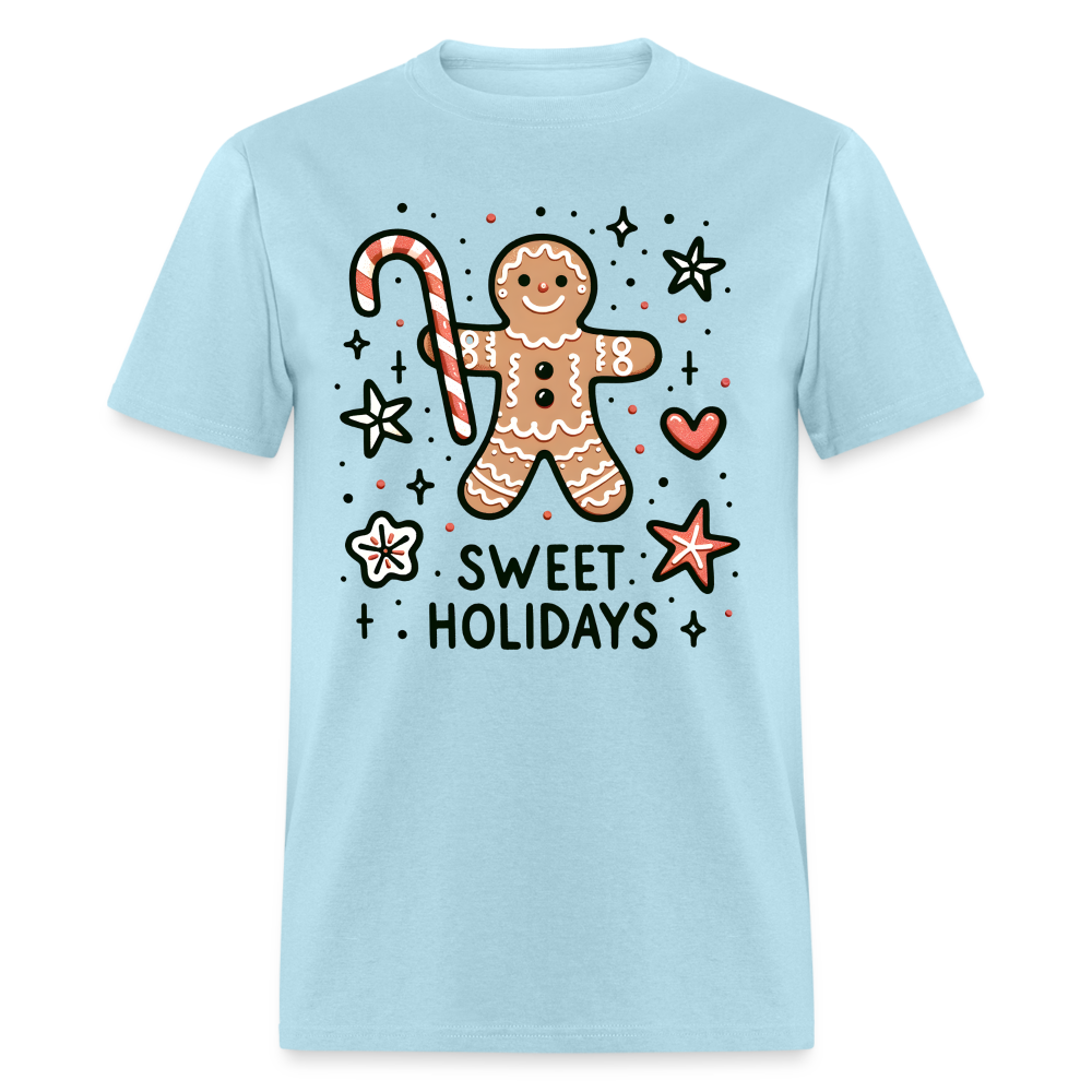Gingerbread Man Says Sweet Holidays T-Shirt - powder blue