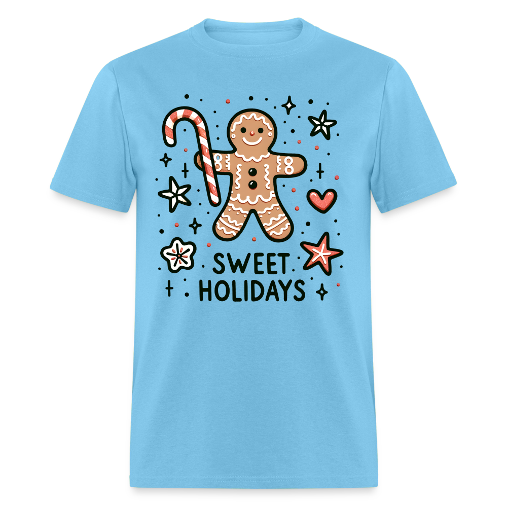Gingerbread Man Says Sweet Holidays T-Shirt - aquatic blue