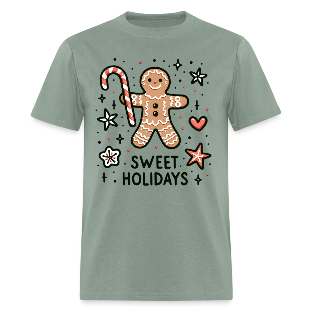 Gingerbread Man Says Sweet Holidays T-Shirt - sage