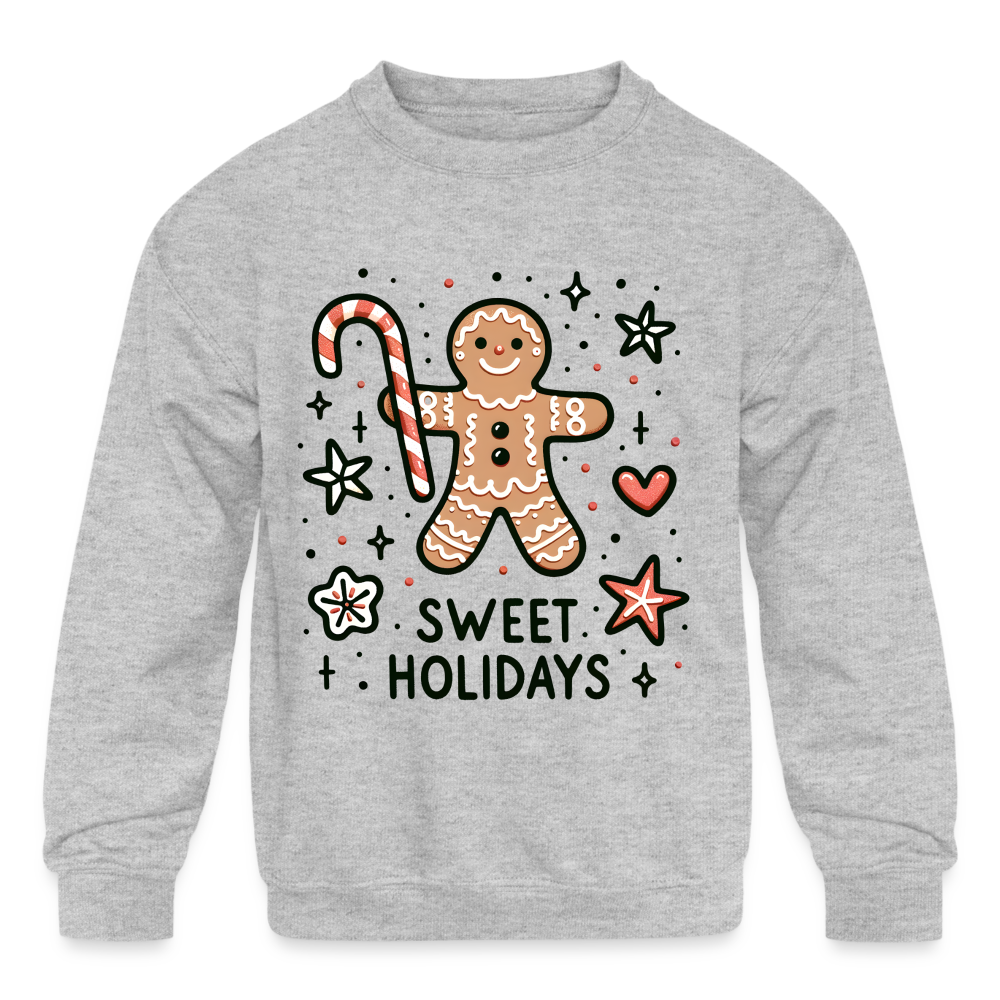 Gingerbread Man Says Sweet Holidays Kids Sweatshirt - heather gray