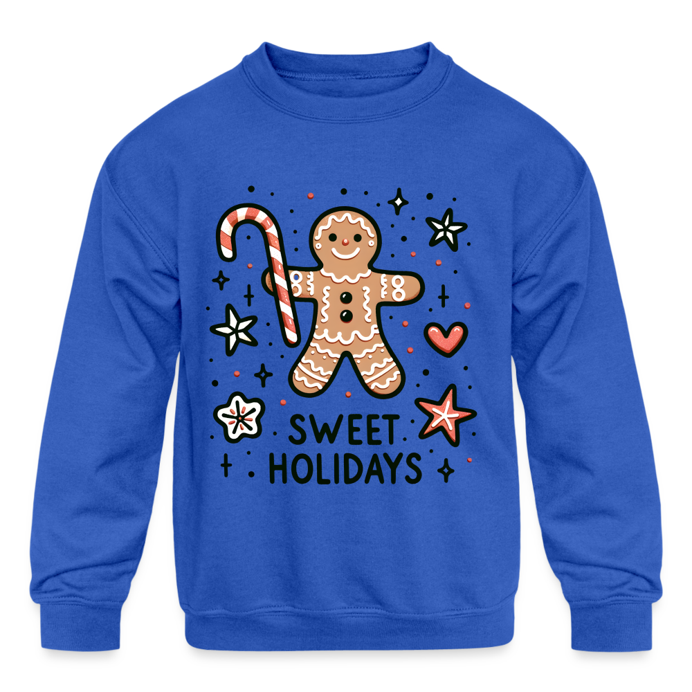 Gingerbread Man Says Sweet Holidays Kids Sweatshirt Color: royal blue