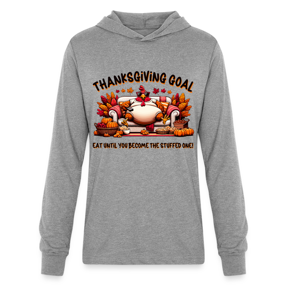 Thanksgiving Goal Stuff Turkey on Couch Hoodie Shirt - heather grey