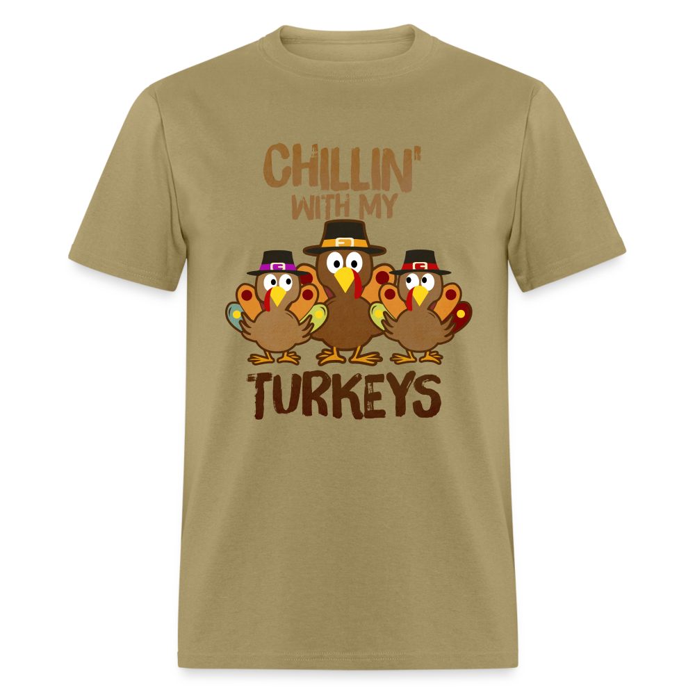 Chillin With My Turkeys T-Shirt (Thanksgiving) - khaki