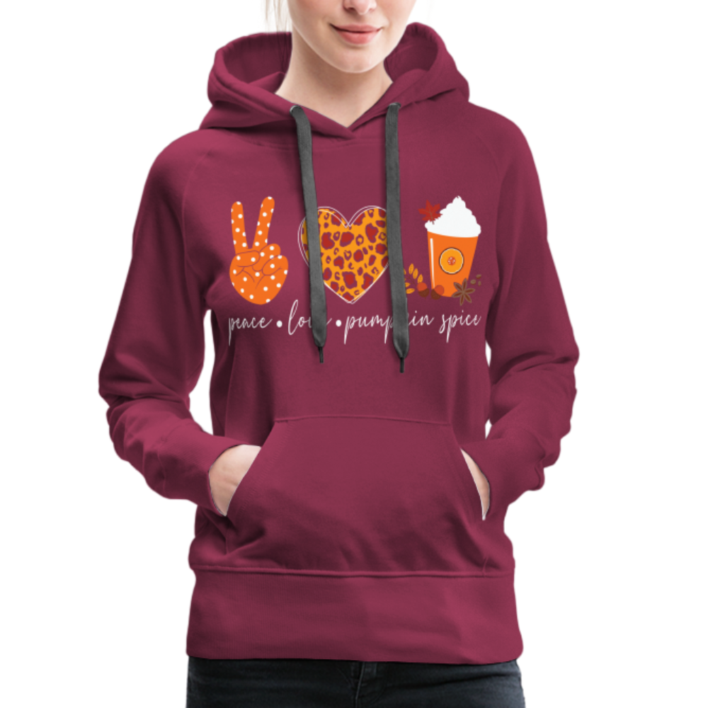 Peace Love Pumpkin Spice Women’s Premium Hoodie - burgundy