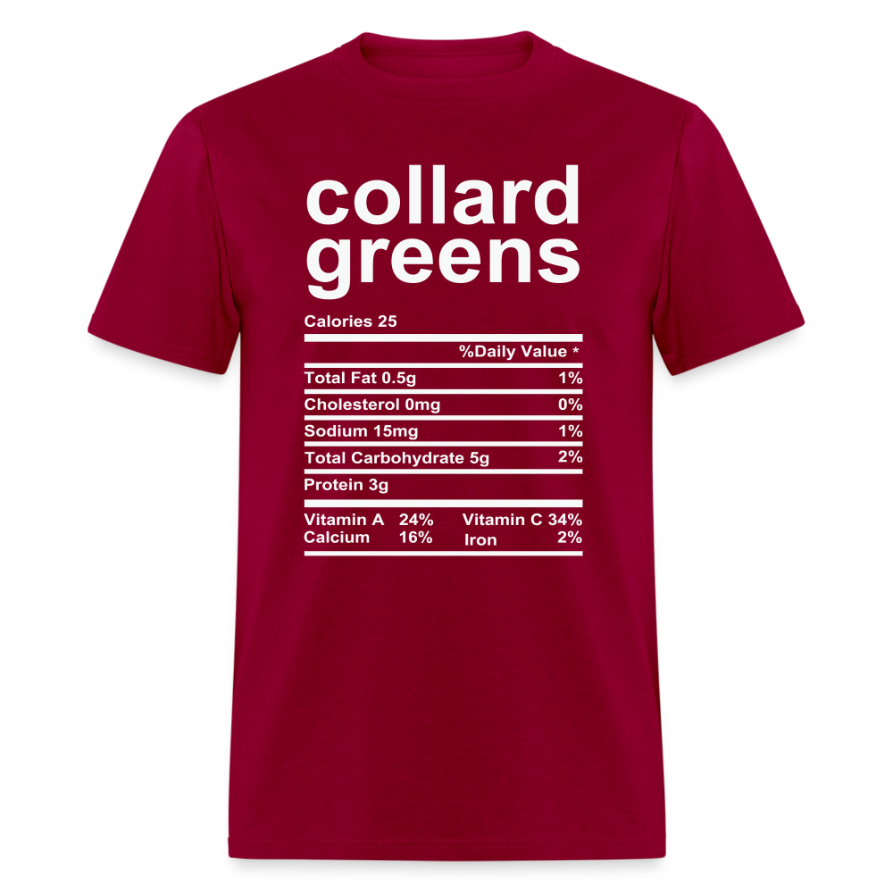 Collard Greens Nutrition Facts T-Shirt - dark red
