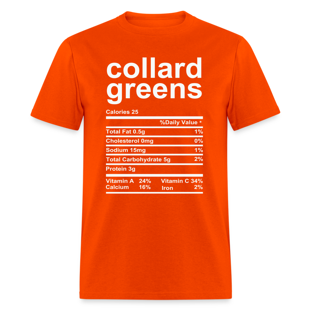 Collard Greens Nutrition Facts T-Shirt - orange