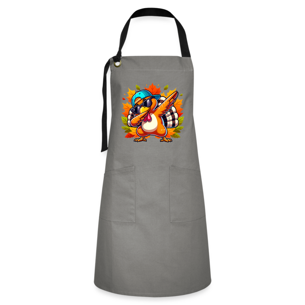 Dabbing Thanksgiving Turkey on Artisan Apron Color: gray/black
