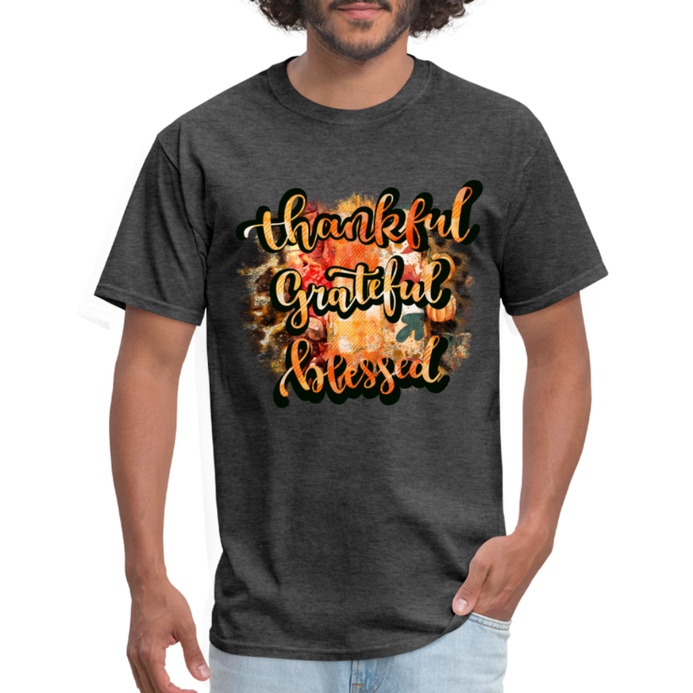 Thankful Grateful Blessed T-Shirt - heather black