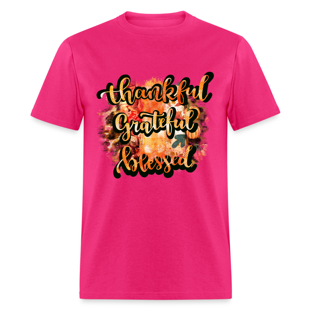 Thankful Grateful Blessed T-Shirt - fuchsia