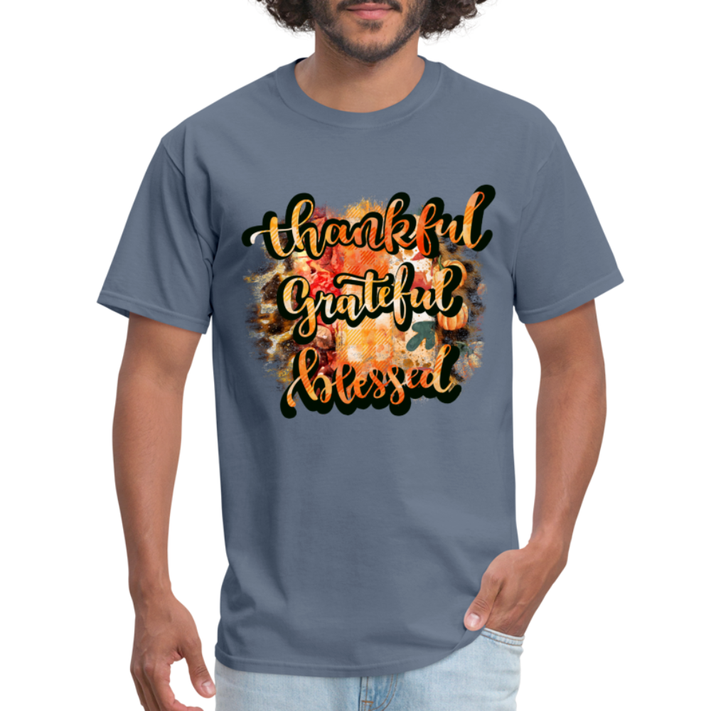 Thankful Grateful Blessed T-Shirt - denim