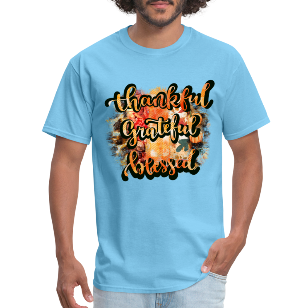 Thankful Grateful Blessed T-Shirt - aquatic blue